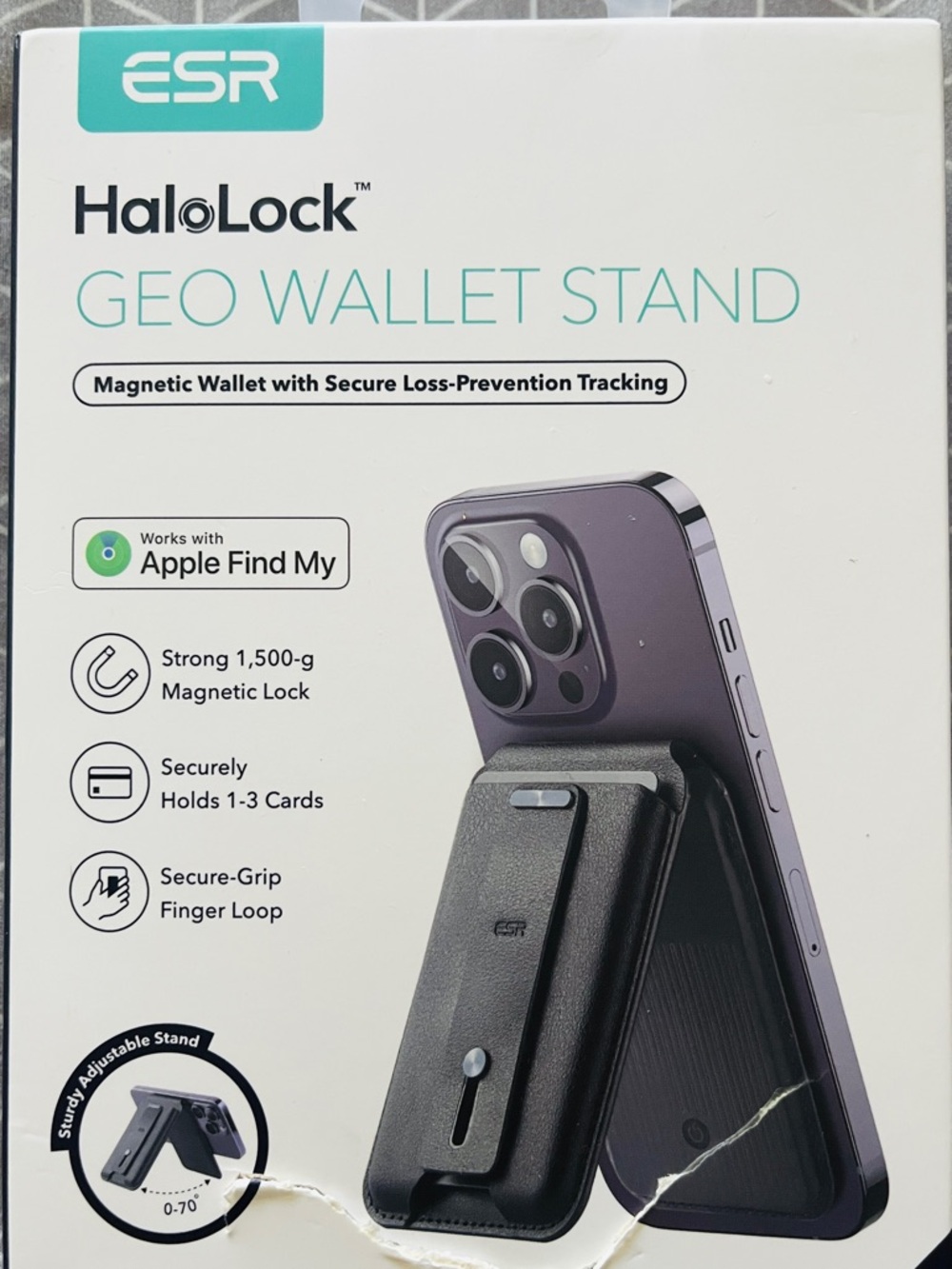 ESR HaloLock Geo Wallet Stand Works w/ Apple Find My Midnight Black